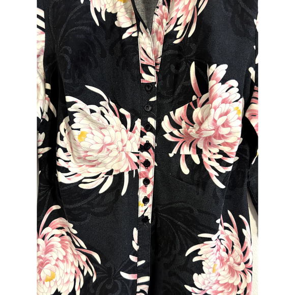 Soft Surroundings Petite Medium Black Top Button Up 3/4 Sleeve Pink Floral Print - Picture 7 of 9